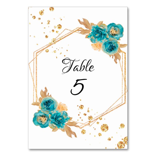Numéro de table géométrique pivoine or sarcelle (Par défaut)