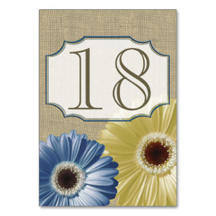 Numéro De Table Gerbera Daisy bleu et jaune Nombre