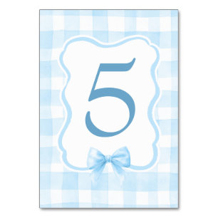 Numéro De Table Gingham Bleu Clair Mignon Vintage Pastel Doux