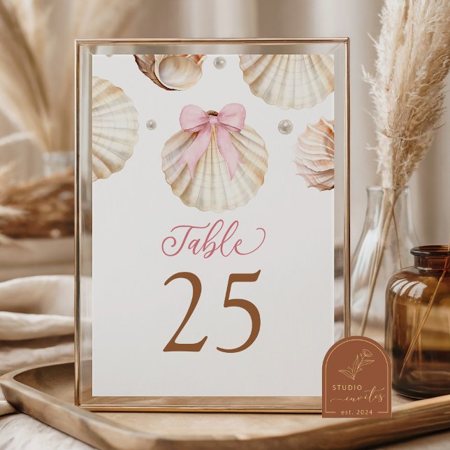 Numéro De Table Girl Pink Bow Shell Baby Shower Table Number (Créateur téléchargé)