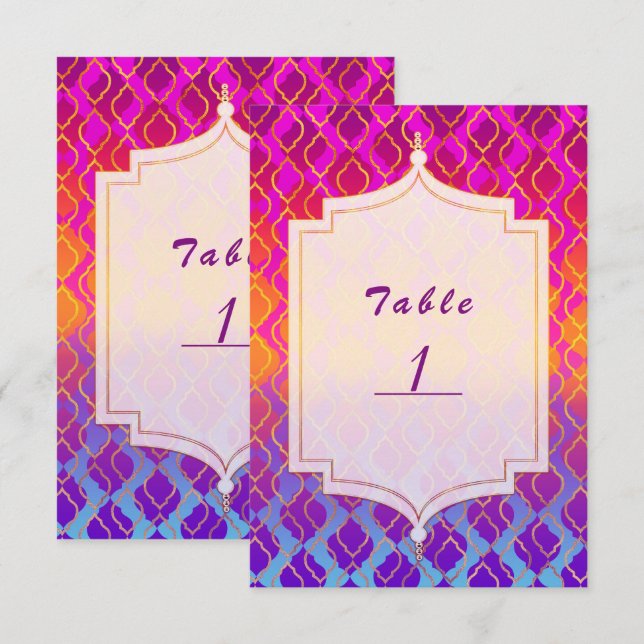 Numéro de table Glam arabe marocain Couleurs vives (Devant / Derrière)