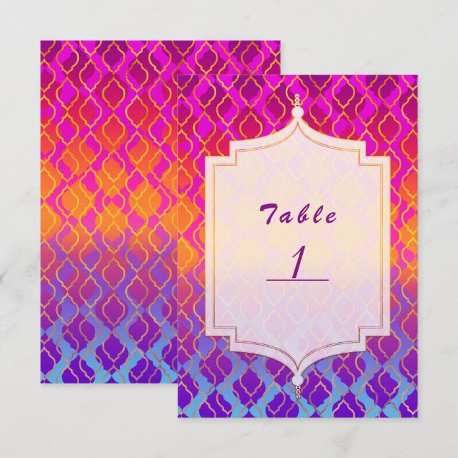 Numéro de table Glam arabesque marocaine de couleu (Devant / Derrière)