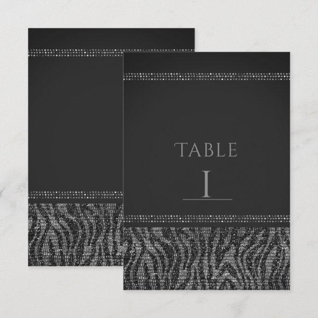 Numéro de table Glam Chic Zèbre scintillant argent (Devant / Derrière)