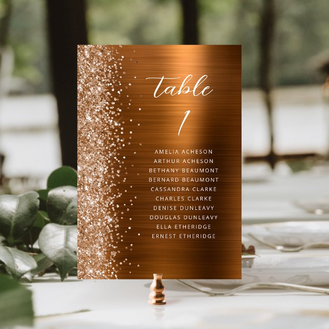 Numéro De Table Glam Copper Metallic Glitter Script Wedding (Créateur téléchargé)