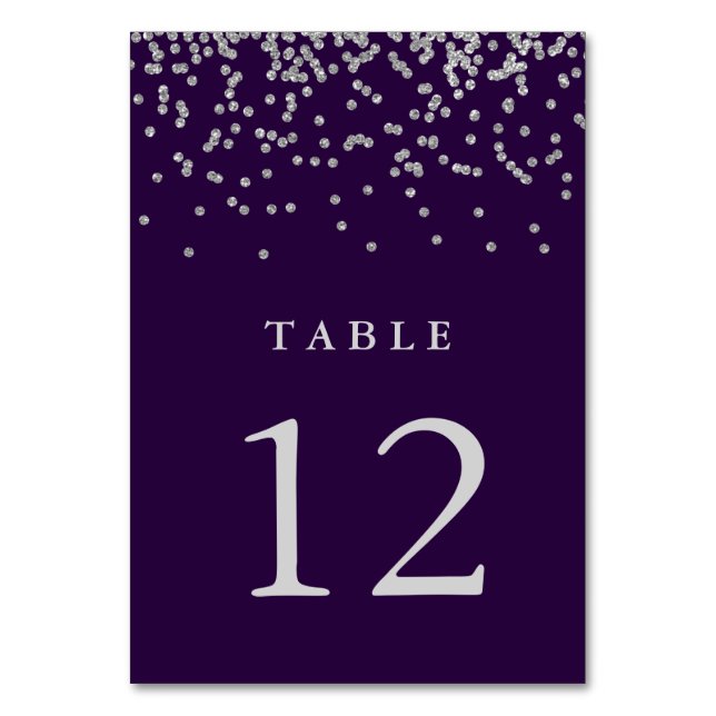 Numéro De Table Glam Faux Silver Confetti sur Deep Purple (Par défaut)