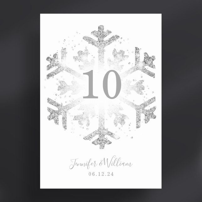 Numéro De Table Glam Snowflake Mariage Silver (Glam Snowflake Xmas Wedding Silver Table Number)