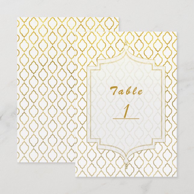 Numéro de table glamour arabe marocain or et blanc (Devant / Derrière)