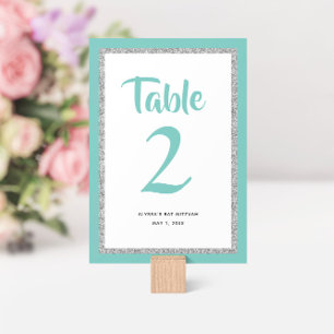 Numéro De Table Glittery Bat mitzvah Turquoise et Silver