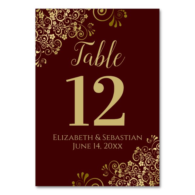 Numéro De Table Gold & Auburn Brown Elegant Frilly Mariage (Par défaut)