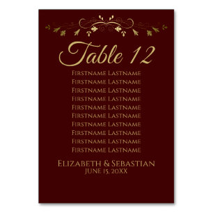 Numéro De Table Gold & Auburn Simple Élégant tableau de mariage