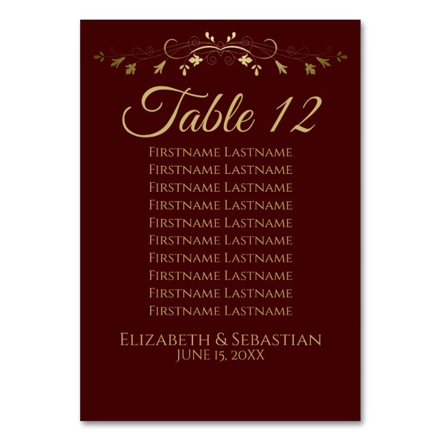 Numéro De Table Gold & Auburn Simple Élégant tableau de mariage (Par défaut)