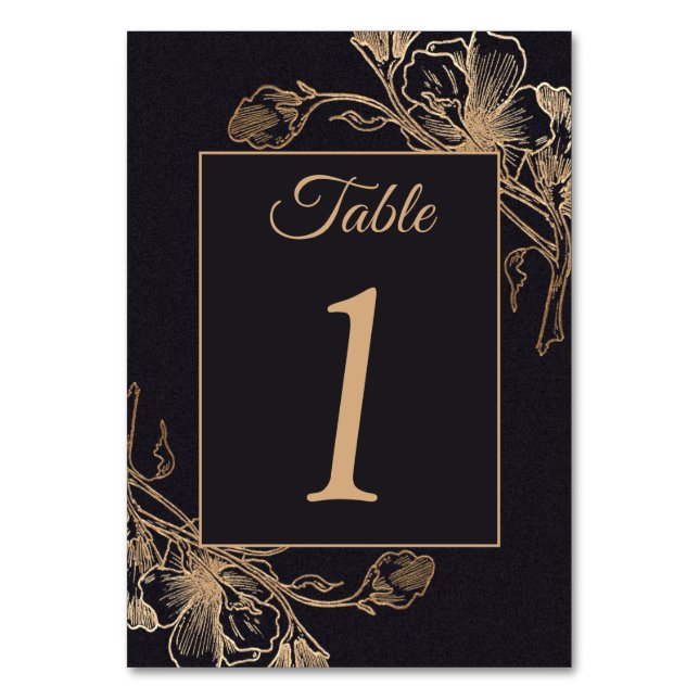 Numéro De Table Gold Black Faux Metal Floral Design Mariage Place (Par défaut)