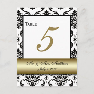 Numéro de table Gold Black Mariage damassé
