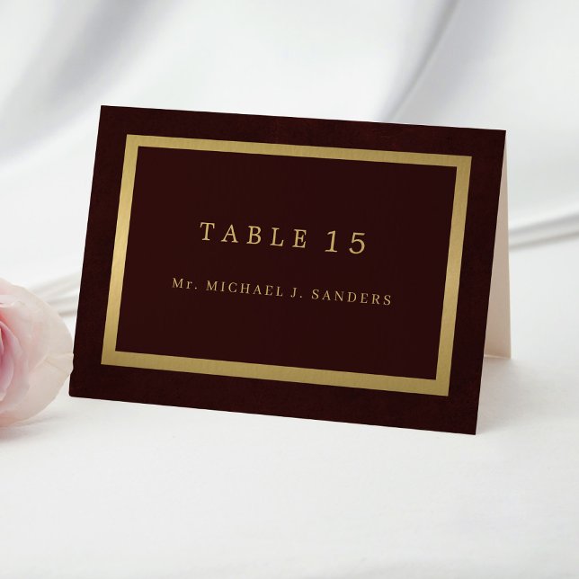 Numéro De Table Gold burgundy guest name wedding place card  (Créateur téléchargé)