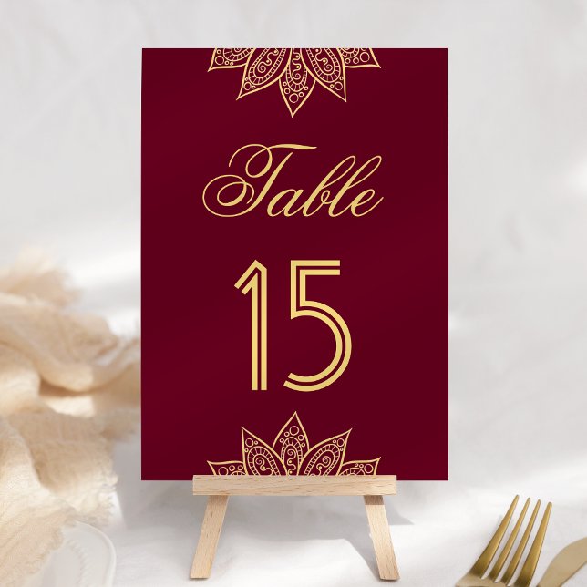 Numéro De Table Gold Burgundy Mehendi Henna Mariage indien (Créateur téléchargé)