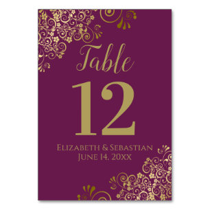 Numéro De Table Gold & Cassis Purple Élégant Mariage frileux