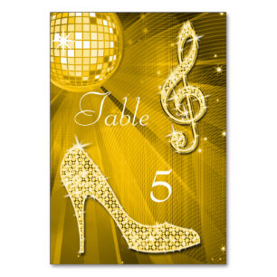 Numéro De Table Gold Disco Ball et Stiletto Shoe Double face