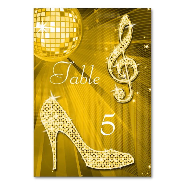 Numéro De Table Gold Disco Ball et Stiletto Shoe Double face (Dos)