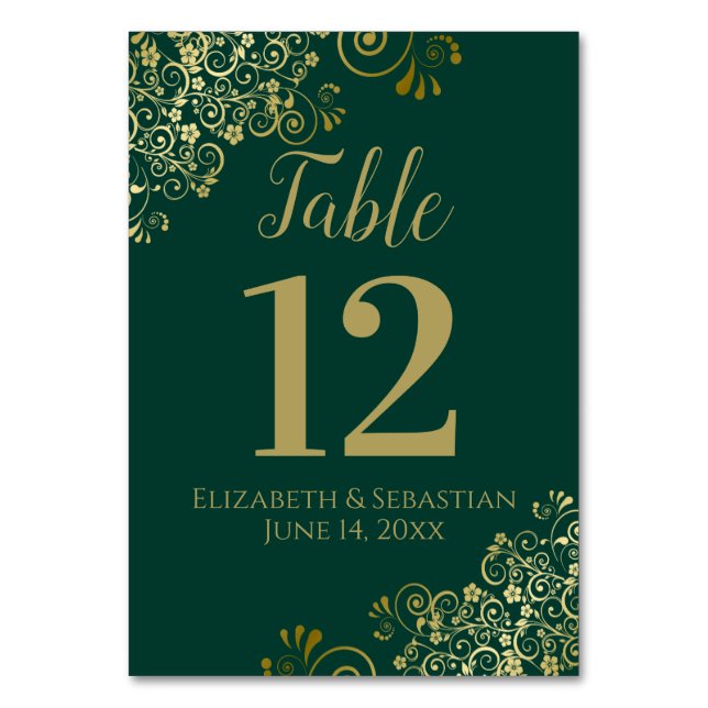 Numéro De Table Gold & Emerald Green Elegant Frilly Mariage (Par défaut)