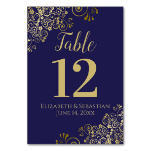 Numéro De Table Gold et Navy Blue Elegant Frilly Mariage