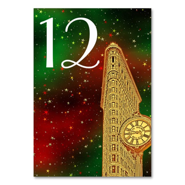 Numéro De Table Gold Flatiron Building NYC Skyline #2 Xmas Starry (Dos)