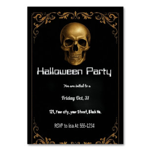 Numéro De Table Gold Skull Halloween Party Invitation - Elegant Bl
