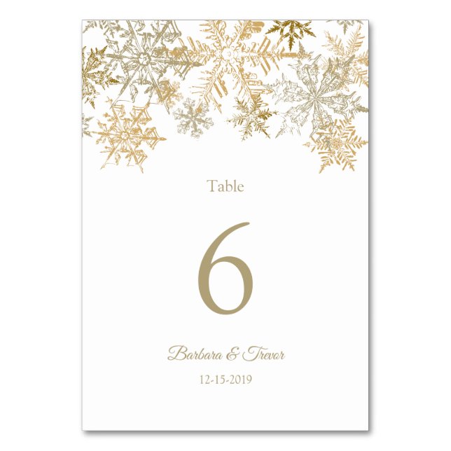 Numéro De Table Gold Snowflakes Mariage hivernal (Par défaut)