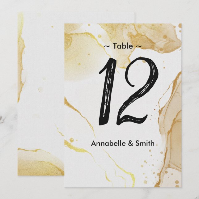 Numéro de table Gold Watercolor moderne (Devant / Derrière)