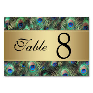 Numéro De Table Golden Peacock Feather Mariage Numéro du tableau