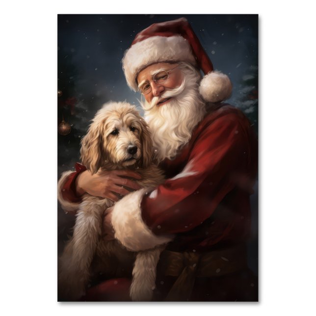 Numéro De Table Goldendoodle avec le Père Noël Festif Noël (Par défaut)
