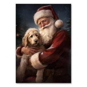 Numéro De Table Goldendoodle avec Noël Festif du Père Noël