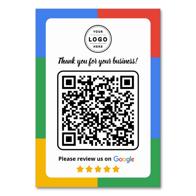 Numéro De Table Google Review Request Card  with Logo and QR Code (Dos)