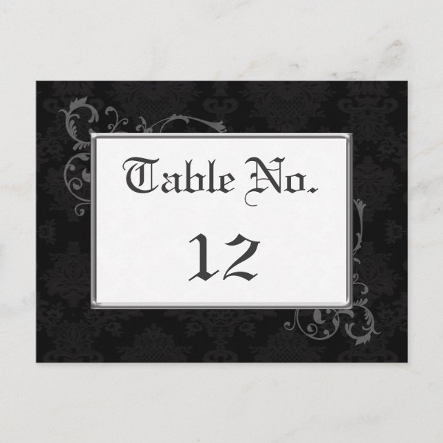 Numéro de table gothique Damask en noir et blanc (Devant)