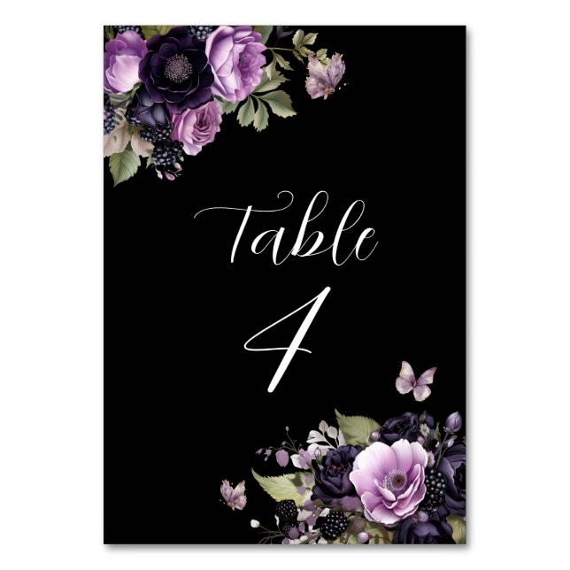 Numéro De Table Gothique violet et noir Moody Florals Quinceañera (Par défaut)
