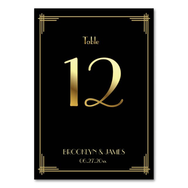 Numéro De Table Grand Gatsby Art Déco Table Numéro 12 Or Noir (Par défaut)