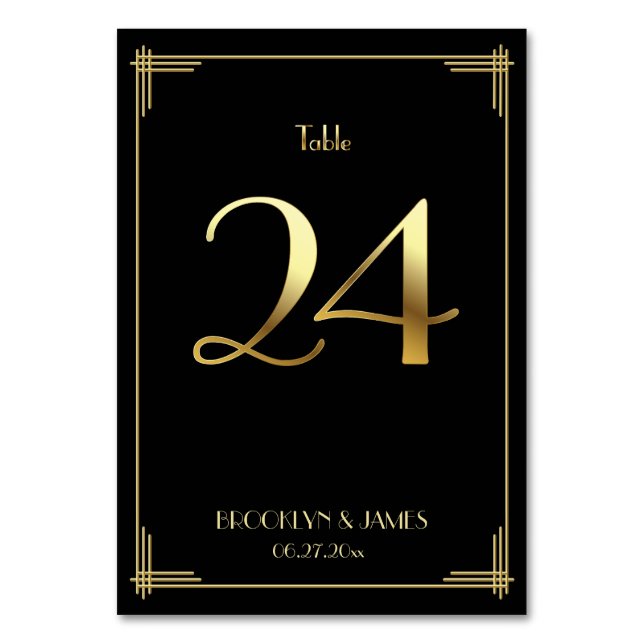 Numéro De Table Grand Gatsby Art Déco Tableau Numéro 24 Or Noir (Par défaut)