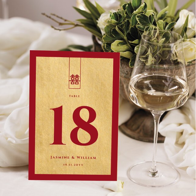 Numéro De Table Grand Rectangle double Xi Golden Mariage chinois (Créateur téléchargé)