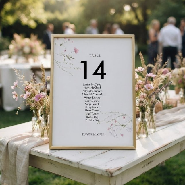 Numéro De Table Graphique de placement de fleurs roses florales mo (Créateur téléchargé)