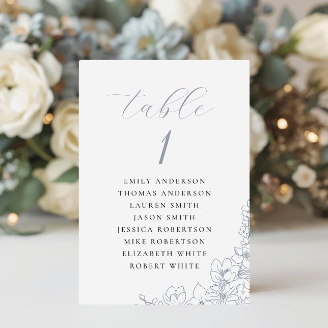 Numéro De Table Graphique de placement de mariage à fleurs bleues  (Créateur téléchargé)