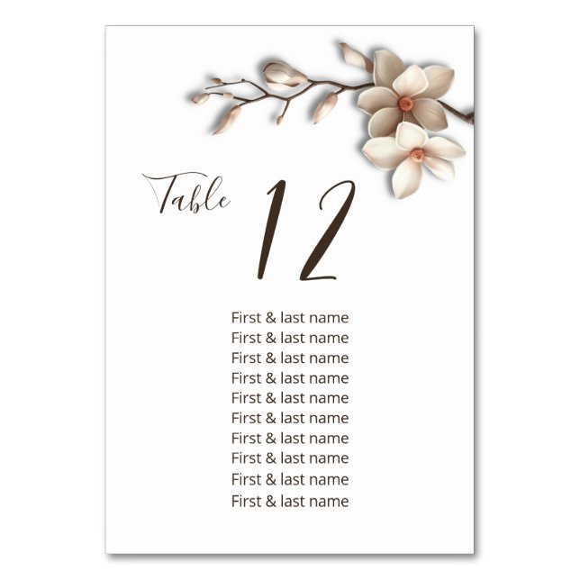 Numéro De Table Graphique de placement de mariage Fleurs de Magnol (Par défaut)