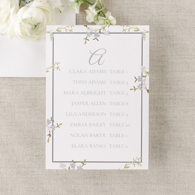 Numéro De Table Graphique de placement de mariage floral gris mode (Créateur téléchargé)