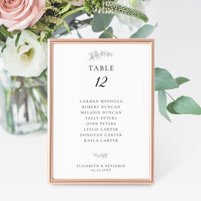 Numéro De Table Graphique de Siège de Mariage Botanique Minimalist (Créateur téléchargé)