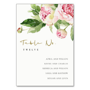 Numéro De Table Graphique de sièges Mariages floraux de pivoine ve