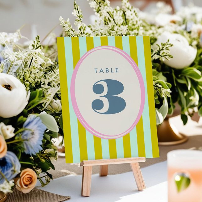 Numéro de table Gras Gras Gras Gris et Bleu (Green and Blue Stripe Bold Bright Wedding Table Number Cards)