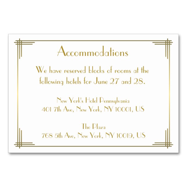 Numéro De Table Great Gatsby Gold Art Déco Mariage Logement (Devant)