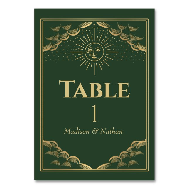 Numéro De Table Green Gold Sun et Moon Tarot Mariage gothique (Par défaut)