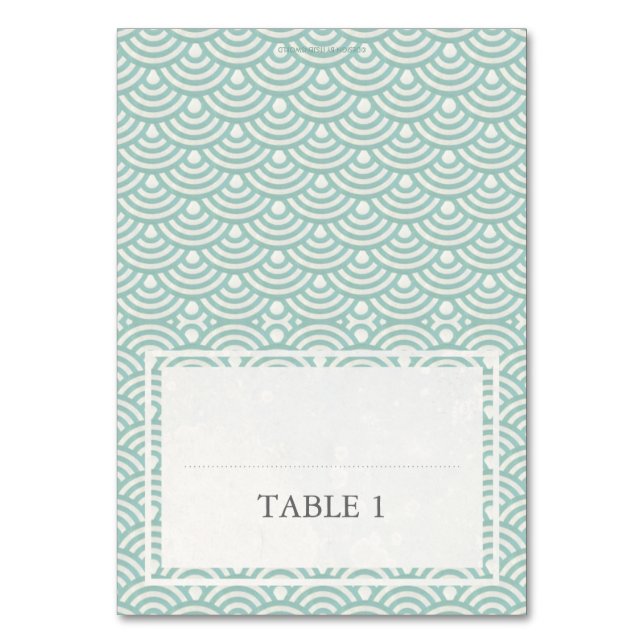 Numéro De Table Green + White Mariage Wave Motif Nom de la place (Par défaut)
