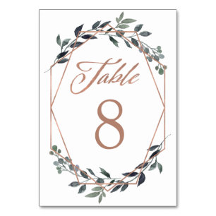 Numéro De Table Greenery Geo Mariage Rose Gold