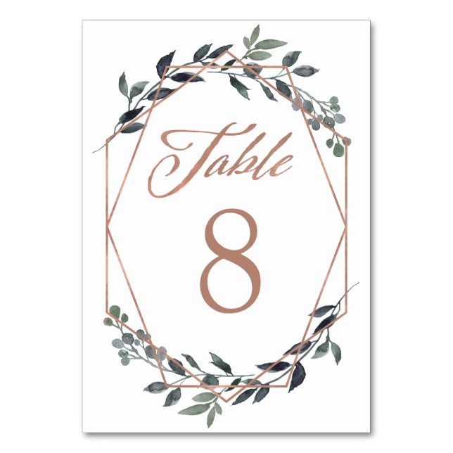 Numéro De Table Greenery Geo | Mariage Rose Gold (Par défaut)