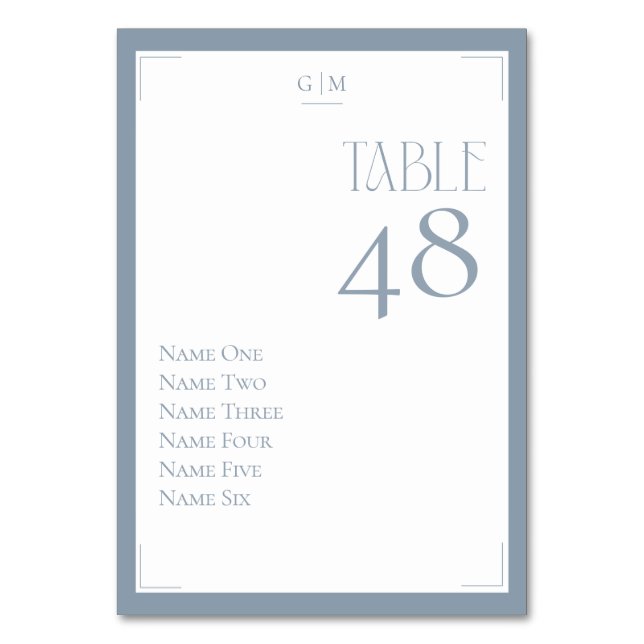 Numéro De Table Gris Bleu Poussiéreux Monogram Invités Moderne (Dos)